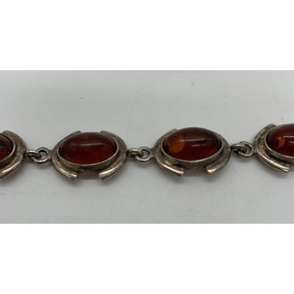 Vintage 925 Silver Baltic Cognac Butterscotch Amber Bracelet 7.25” Estate - Picture 2 of 4
